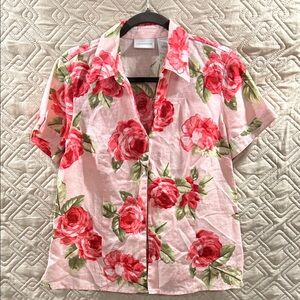Liz Claiborne Pink and Green Floral Blouse